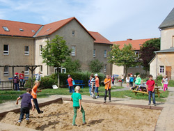 School yard with sandbox